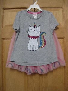 Girls 2 piece Outfit set Lot Kitty Cat top Pink Rainbow tulle skirt size 10 - Picture 1 of 7