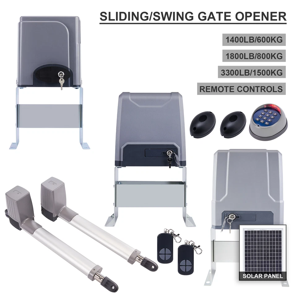 CO-Z Automatic Sliding & Swing Gate Opener Door Operator Kit/Solar Panel/Remotes
