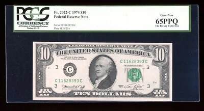 DBR 1974 $10 FRN Philadelphia Gem Fr. 2022-C PCGS 65 PPQ Serial C11628393C - Image 1 of 2