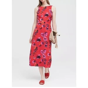 Banana Republic Womens Sleeveless Floral Midi Dress Red Lined Empire Waist 4 - Picture 1 of 11