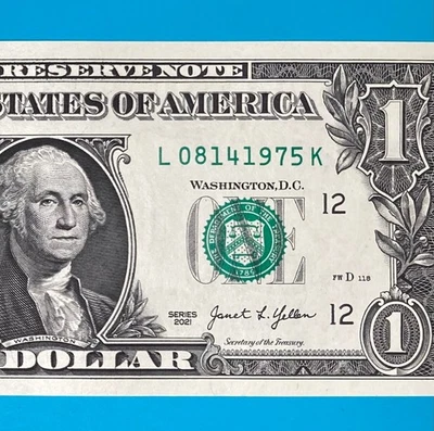 August 14, 1975 (L 08141975 K) BIRTHDAY Note $1 One Dollar Bill *UNC* - Image 1 of 4