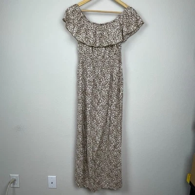 Maxi Vestido Azul Marino Antiguo Talla S Marrón Blanco Geométrico Pradera Manga Acampanada Festival Foto 1 de 4