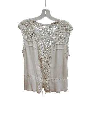 Blusa INC International Concepts para mujer talla 14 marfil ganchillo sin mangas seda Foto 1 de 4