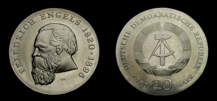 Alemania 1970 República Democrática 20 marcos, Freidrich Engels, KM-28, BU 4928 Foto 1 de 1