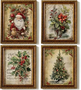Vintage Weihnachtsbilder Wanddeko Drucke, Retro Weihnachten Wandbilder Dekoration - Bild 1 von 6