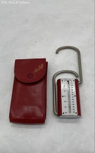 Vintage Red Scale Air-Lift Luggage Hand Scale w Folding Leather Case England - Picture 1 of 6