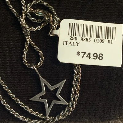 Colgante estrella de plata de ley 925 de colección en cadena de cuerda Danecraft 925 de 16 pulgadas NOS Foto 1 de 4