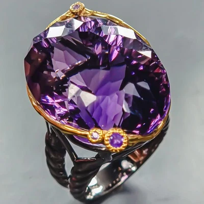 Joyería 60 ct+ Anillo Amatista Natural Plata de Ley 925 Talla 8.75/R441526 Foto 1 de 4