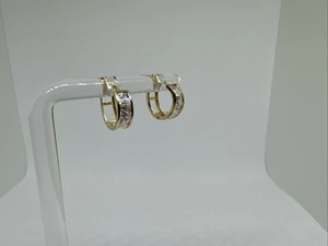 Hoop Huggie Earrings 14k Yellow Gold and CZ Princess Snap Top Hoops, 1.48g, 11mm - Picture 1 of 11