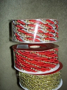 HOLIDAY CRAFTS DECORATIVE TWISTED ROPE LOT OF 3 GOLD, RED AND RED AND SILVER - Picture 1 of 6