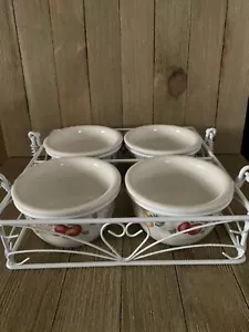 Set of 4 Vintage Corelle Chutney Ramekins 7 oz with a Wire Holder - Picture 1 of 6