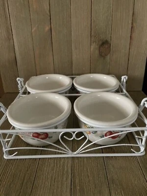 Set of 4 Vintage Corelle Chutney Ramekins 7 oz with a Wire Holder - Imagem 1 de 4