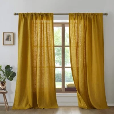 Linen curtain  Mustard Color Living Room two panels Bedroom linen Curtain Set - Image 1 of 4