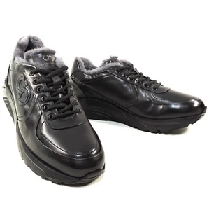 CASADEI 🇮🇹 MEN'S BLACK SOFT LEATHER LAMB FUR FASHION WINTER SNEAKERS - Picture 1 of 8