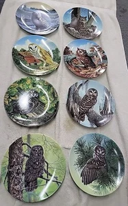 Complete Set Of 8 Edwin M Knowles China The Stately Owl Series Collector Plates - Picture 1 of 18