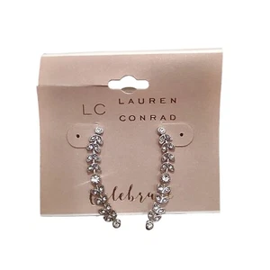 LC LAUREN CONRAD SILVER PLATED RHINESTONE CELEBRATE DANGLE EARRINGS NWT  - Picture 1 of 3