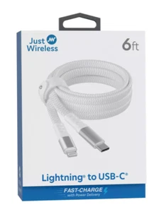 Just Wireless 6 Ft. Braided USB C to USB C Cable Fast Charge Android Iphone 15 - Picture 1 of 2