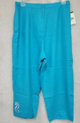 Pantalones capri Bob Mackie para mujer talla 18W azul caballito de mar lino NUEVO Foto 1 de 4