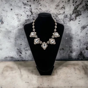 Natasha Bling Gold Tone Statement Necklace Clear Rhinestones - Picture 1 of 4