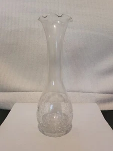 Tall Crackled Glass Effect Clear Frilly Topped Vase - Picture 1 of 7