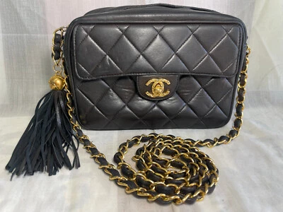 Bolsa CHANEL Matelasse aba franja pele de cordeiro corrente dourada alça de ombro CoCo JPN124 - Imagem 1 de 4