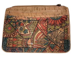 Slim Cork Zippered Compact Pouch Purse Bag Rustic Vegan Eco-friendly Sustainable - Picture 1 of 4