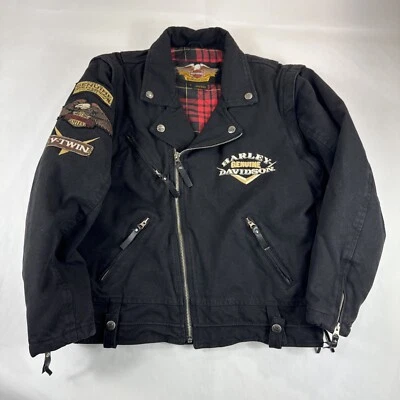 Vtg Harley Davidson Jacket Mens S Panhead Convertible Sleeves Flannel Lined Coat - Image 1 of 4