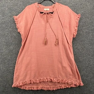 UMGEE Tunic Top Womens S Pink V-Neck Short Sleeve Relax Boho Western Lagenlook - Picture 1 of 8