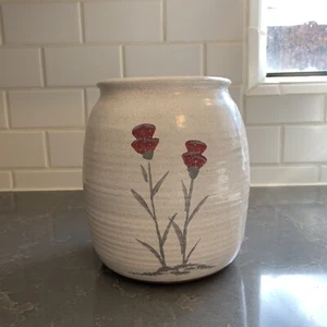 Montana Earth Studio Pottery Stoneware Floral Crock Vase Poppies Signed ~ RARE - Picture 1 of 8
