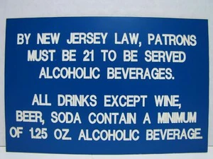 NEW JERSEY GESETZ 21 ZUM SERVIEREN ALKOHOLISCHES GETRÄNK BAR PUB TAVERNE SCHILD - Bild 1 von 8