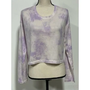 Cropped leichtes Langarm Lounge Shirt Batik lila & weiß Gr. L - Bild 1 von 5