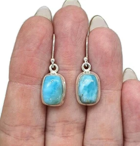 Larimar Earrings, Dolphin Stone, Stone of Atlantis, Sterling Silver, Rectangle - Picture 1 of 6