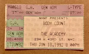 BODY COUNT RARE VINTAGE 1992 TICKET STUB 18.06.1992 THE ACADEMY NYC ICE-T - Bild 1 von 2
