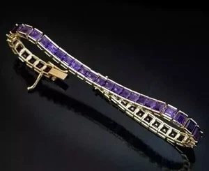 Princess Cut Lab Created Purple Amethyst Tennis Bracelet 14K Yellow Gold Plated - Picture 1 of 5