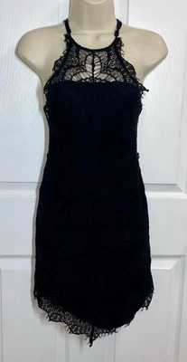 Intimately Free People Mini Slip Dress Eyelash Lace Shes Got It Halter Black XS - Image 1 of 4