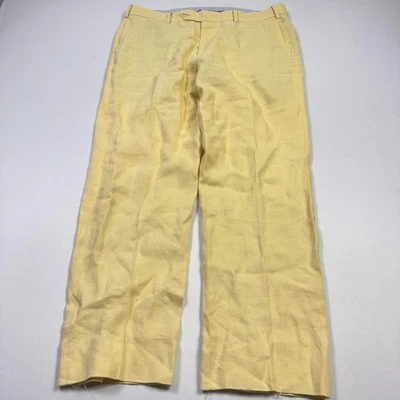 Brooks Brothers Pantalones de Lino Para Hombres 34x28 Amarillo Frente Plano Vestido Informal Pantalones Foto 1 de 4
