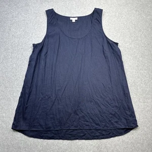 J Jill Love Linen Tank Top Large Navy Blue Tunic Eyelet Coastal Minimalist - Picture 1 of 11