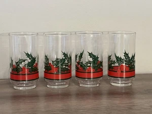 Libbey Holly & Berries 5” Tall Tumblers Christmas Water Glasses 10 Oz - Picture 1 of 4