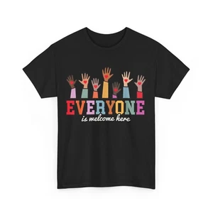 Everyone Is Welcome Here Hand with Hearts Cute T-shirt - Picture 1 of 3