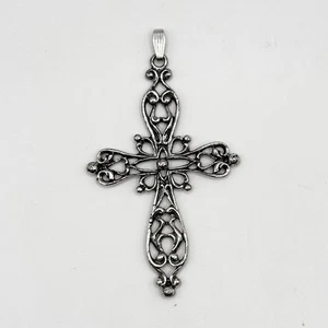 Vintage Danecraft Sterling Silver Ornate Cross Pendant 3.5” Filigree Religious - Picture 1 of 6