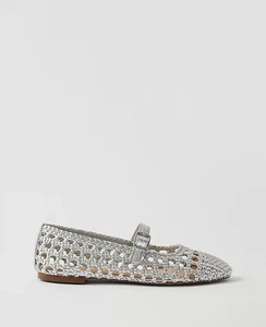 NEW $168 Ann Taylor metallic woven mary jane ballet flat silver sz 6.5 - Picture 1 of 3