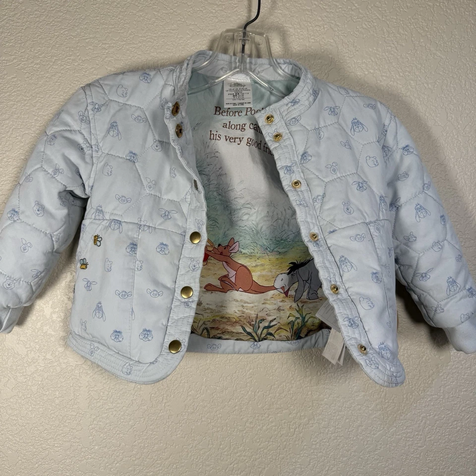 Winnie The Pooh Quilted Jacket Coat Toddler Graphic Image Snap Soft Blue 4T - Image 1 of 4