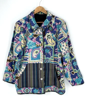 Koos of Course Womens Large Paisley Multicolor Quilted Reversible Silk Jacket - Image 1 of 4