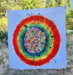 Vintage Abstract Fabric Panel 45x45" Cotton Canvas Print Splatter Paint Circle - Picture 1 of 8
