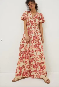 FAT FACE Cream Red Aubrey Vine Floral Maxi Dress - UK size 10 - RRP £69 - Picture 1 of 6