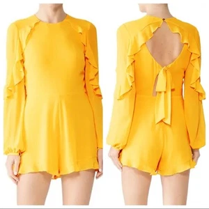 Jay Godfrey | Women’s Yellow Oconnor Romper Ruffle Long Sleeve Open Back Tie 2 - Picture 1 of 9
