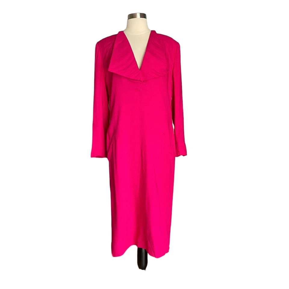 Vestido Vaina Vintage Años 70 80 Pauline Trigere Lino Rosa Fucsia Talla 12 Foto 1 de 4