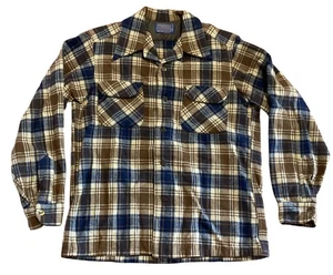 Vtg Pendleton Board Shirt M Virgin Wool Plaid Loop Collar Long Sleeve Shacket - Picture 1 of 4