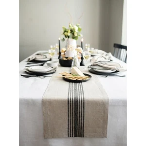 Linen Table Runner 108 Inches Long - 100% Pure Linen Black and Natural Farmho... - Bild 1 von 9