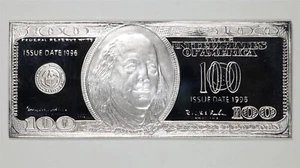 1996 Hundred Dollar Federal Reserve Note 6oz .999 Fine Silver Bar Serial #01012 - Picture 1 of 4